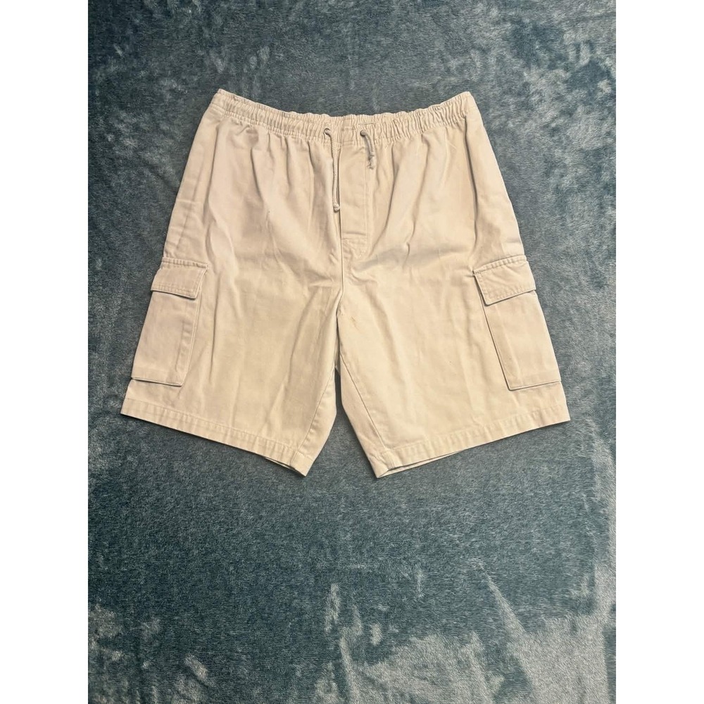 Bugle Boy Mens Tan Khaki 100% Cotton Elastic Waist Cargo Shorts Size Medium